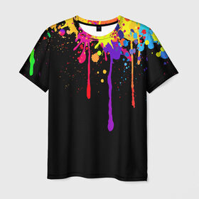 Мужская футболка 3D с принтом Краски в Екатеринбурге, 100% полиэфир | прямой крой, круглый вырез горловины, длина до линии бедер | Тематика изображения на принте: брызги | капли | кляксы | краски | спектр | яркие