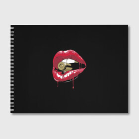 Альбом для рисования с принтом Пуля в зубах в Екатеринбурге, 100% бумага
 | матовая бумага, плотность 200 мг. | губы | золотой зуб | краска | красная помада | красный | пуля