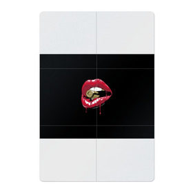 Магнитный плакат 2Х3 с принтом Пуля в зубах в Екатеринбурге, Полимерный материал с магнитным слоем | 6 деталей размером 9*9 см | Тематика изображения на принте: губы | золотой зуб | краска | красная помада | красный | пуля