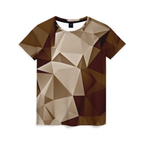 Женская футболка 3D с принтом Brown geometry в Екатеринбурге, 100% полиэфир ( синтетическое хлопкоподобное полотно) | прямой крой, круглый вырез горловины, длина до линии бедер | abstraction | геометрия | грани | полигоны | текстура | треугольники