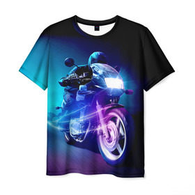 Мужская футболка 3D с принтом Мотоциклист в Екатеринбурге, 100% полиэфир | прямой крой, круглый вырез горловины, длина до линии бедер | city | light | motocross | motorcycle | motorcyclist | night | silhouette | speed | город | мотокросс | мотоцикл | мотоциклист | ночь | свет | силуэт | скорость