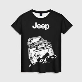 Женская футболка 3D с принтом Jeep в Екатеринбурге, 100% полиэфир ( синтетическое хлопкоподобное полотно) | прямой крой, круглый вырез горловины, длина до линии бедер | автомобиль | джип | марка | машина