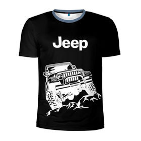 Мужская футболка 3D спортивная с принтом Jeep в Екатеринбурге, 100% полиэстер с улучшенными характеристиками | приталенный силуэт, круглая горловина, широкие плечи, сужается к линии бедра | Тематика изображения на принте: автомобиль | джип | марка | машина