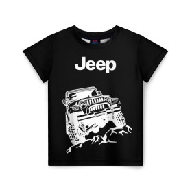 Детская футболка 3D с принтом Jeep в Екатеринбурге, 100% гипоаллергенный полиэфир | прямой крой, круглый вырез горловины, длина до линии бедер, чуть спущенное плечо, ткань немного тянется | Тематика изображения на принте: автомобиль | джип | марка | машина