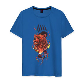 Мужская футболка хлопок с принтом Медведь Тотем в Екатеринбурге, 100% хлопок | прямой крой, круглый вырез горловины, длина до линии бедер, слегка спущенное плечо. | бусы | индейский | след | тотемное животное