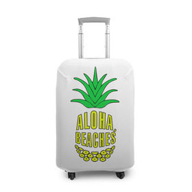 Чехол для чемодана 3D с принтом Aloha, Beachess в Екатеринбурге, 86% полиэфир, 14% спандекс | двустороннее нанесение принта, прорези для ручек и колес | aloha | beaches | bride | ананас | девичник | невеста | пляж | пляжная вечеринка | тропики | фрукты