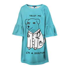 Детское платье 3D с принтом Trust me в Екатеринбурге, 100% полиэстер | прямой силуэт, чуть расширенный к низу. Круглая горловина, на рукавах — воланы | Тематика изображения на принте: doctor | dogtor | trust me | верь мне | врач | доктор | медик | медицина | собака