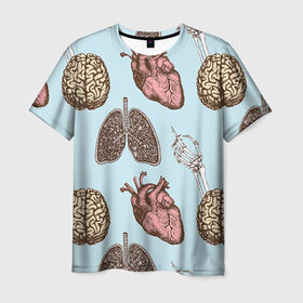 Мужская футболка 3D с принтом Органы в Екатеринбурге, 100% полиэфир | прямой крой, круглый вырез горловины, длина до линии бедер | Тематика изображения на принте: doctor | врач | доктор | кости | кость | легкие | медик | медицина | мозг | орган | органы | сердце | скелет