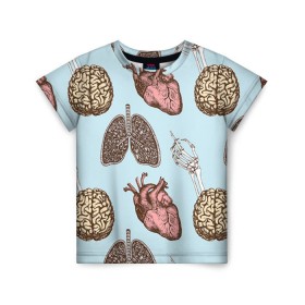 Детская футболка 3D с принтом Органы в Екатеринбурге, 100% гипоаллергенный полиэфир | прямой крой, круглый вырез горловины, длина до линии бедер, чуть спущенное плечо, ткань немного тянется | doctor | врач | доктор | кости | кость | легкие | медик | медицина | мозг | орган | органы | сердце | скелет