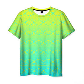 Мужская футболка 3D с принтом Летний бриз в Екатеринбурге, 100% полиэфир | прямой крой, круглый вырез горловины, длина до линии бедер | Тематика изображения на принте: summer | градиент | желтый | зеленый | лето | синий | узор