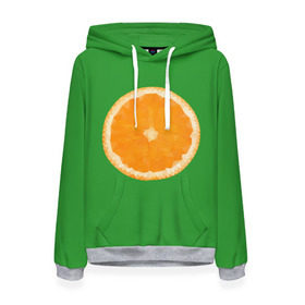 Женская толстовка 3D с принтом Низкополигональный апельсин в Екатеринбурге, 100% полиэстер  | двухслойный капюшон со шнурком для регулировки, мягкие манжеты на рукавах и по низу толстовки, спереди карман-кенгуру с мягким внутренним слоем. | lowpoly | polygonal | апельсин | зеленый | оранджевый | полигон | полигональный | полигоны | яркий