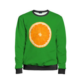 Детский свитшот 3D с принтом Низкополигональный апельсин в Екатеринбурге, 100% полиэстер | свободная посадка, прямой крой, мягкая тканевая резинка на рукавах и понизу свитшота | lowpoly | polygonal | апельсин | зеленый | оранджевый | полигон | полигональный | полигоны | яркий