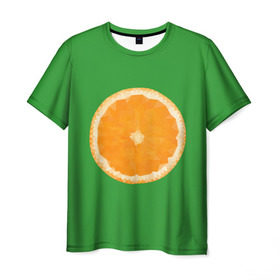 Мужская футболка 3D с принтом Низкополигональный апельсин в Екатеринбурге, 100% полиэфир | прямой крой, круглый вырез горловины, длина до линии бедер | lowpoly | polygonal | апельсин | зеленый | оранджевый | полигон | полигональный | полигоны | яркий