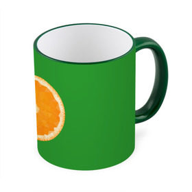 Кружка 3D с принтом Низкополигональный апельсин в Екатеринбурге, керамика | ёмкость 330 мл | lowpoly | polygonal | апельсин | зеленый | оранджевый | полигон | полигональный | полигоны | яркий
