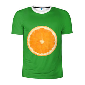 Мужская футболка 3D спортивная с принтом Низкополигональный апельсин в Екатеринбурге, 100% полиэстер с улучшенными характеристиками | приталенный силуэт, круглая горловина, широкие плечи, сужается к линии бедра | lowpoly | polygonal | апельсин | зеленый | оранджевый | полигон | полигональный | полигоны | яркий