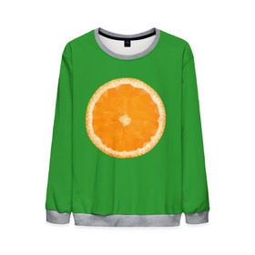 Мужской свитшот 3D с принтом Низкополигональный апельсин в Екатеринбурге, 100% полиэстер с мягким внутренним слоем | круглый вырез горловины, мягкая резинка на манжетах и поясе, свободная посадка по фигуре | lowpoly | polygonal | апельсин | зеленый | оранджевый | полигон | полигональный | полигоны | яркий