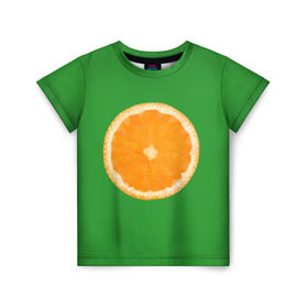 Детская футболка 3D с принтом Низкополигональный апельсин в Екатеринбурге, 100% гипоаллергенный полиэфир | прямой крой, круглый вырез горловины, длина до линии бедер, чуть спущенное плечо, ткань немного тянется | Тематика изображения на принте: lowpoly | polygonal | апельсин | зеленый | оранджевый | полигон | полигональный | полигоны | яркий