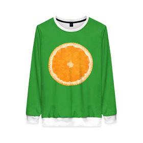 Женский свитшот 3D с принтом Низкополигональный апельсин в Екатеринбурге, 100% полиэстер с мягким внутренним слоем | круглый вырез горловины, мягкая резинка на манжетах и поясе, свободная посадка по фигуре | lowpoly | polygonal | апельсин | зеленый | оранджевый | полигон | полигональный | полигоны | яркий