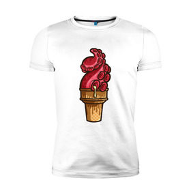 Мужская футболка премиум с принтом Мороженко в Екатеринбурге, 92% хлопок, 8% лайкра | приталенный силуэт, круглый вырез ворота, длина до линии бедра, короткий рукав | Тематика изображения на принте: мороженое | осьминог | рожок | тентакли