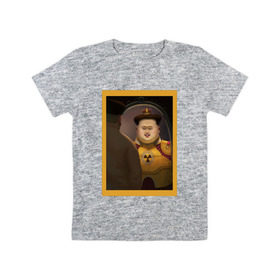 Детская футболка хлопок с принтом Счастливый Ким в Екатеринбурге, 100% хлопок | круглый вырез горловины, полуприлегающий силуэт, длина до линии бедер | Тематика изображения на принте: ким чен ын | северная корея