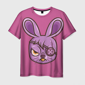 Мужская футболка 3D с принтом Зайчик в Екатеринбурге, 100% полиэфир | прямой крой, круглый вырез горловины, длина до линии бедер | заяц | кролик | розовый
