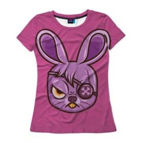 Женская футболка 3D с принтом Зайчик в Екатеринбурге, 100% полиэфир ( синтетическое хлопкоподобное полотно) | прямой крой, круглый вырез горловины, длина до линии бедер | заяц | кролик | розовый