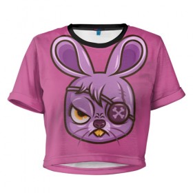 Женская футболка 3D укороченная с принтом Зайчик в Екатеринбурге, 100% полиэстер | круглая горловина, длина футболки до линии талии, рукава с отворотами | заяц | кролик | розовый