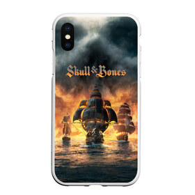 Чехол для iPhone XS Max матовый с принтом Skull and Bones в Екатеринбурге, Силикон | Область печати: задняя сторона чехла, без боковых панелей | игра | корабль | кости | море | огонь | пират | пламя | череп