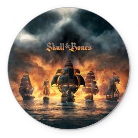 Коврик круглый с принтом Skull and Bones в Екатеринбурге, резина и полиэстер | круглая форма, изображение наносится на всю лицевую часть | Тематика изображения на принте: игра | корабль | кости | море | огонь | пират | пламя | череп