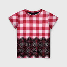 Детская футболка 3D с принтом Клетка и кружево в Екатеринбурге, 100% гипоаллергенный полиэфир | прямой крой, круглый вырез горловины, длина до линии бедер, чуть спущенное плечо, ткань немного тянется | 