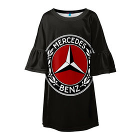 Детское платье 3D с принтом Mercedes-Benz в Екатеринбурге, 100% полиэстер | прямой силуэт, чуть расширенный к низу. Круглая горловина, на рукавах — воланы | car | germany | logo | make | mercedes benz | автомобиль | германия | логотип | марка | мерседес бенц