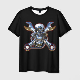 Мужская футболка 3D с принтом Череп двигатель в Екатеринбурге, 100% полиэфир | прямой крой, круглый вырез горловины, длина до линии бедер | 