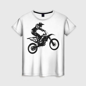 Женская футболка 3D с принтом Мотокросс в Екатеринбурге, 100% полиэфир ( синтетическое хлопкоподобное полотно) | прямой крой, круглый вырез горловины, длина до линии бедер | motocross | motorcycle | motorcyclist | silhouette | speed | stencil | мотокросс | мотоцикл | мотоциклист | силуэт | скорость | трафарет