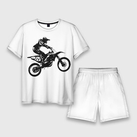 Мужской костюм с шортами 3D с принтом Мотокросс в Екатеринбурге,  |  | motocross | motorcycle | motorcyclist | silhouette | speed | stencil | мотокросс | мотоцикл | мотоциклист | силуэт | скорость | трафарет