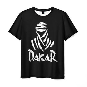 Мужская футболка 3D с принтом Dakar в Екатеринбурге, 100% полиэфир | прямой крой, круглый вырез горловины, длина до линии бедер | Тематика изображения на принте: dakar | desert | logo | race | rally | sign | гонки | дакар | знак | логотип | пустыня | ралли