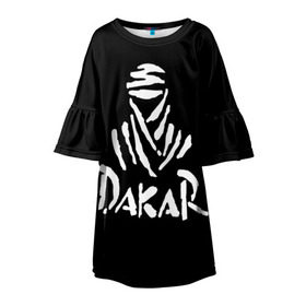 Детское платье 3D с принтом Dakar в Екатеринбурге, 100% полиэстер | прямой силуэт, чуть расширенный к низу. Круглая горловина, на рукавах — воланы | Тематика изображения на принте: dakar | desert | logo | race | rally | sign | гонки | дакар | знак | логотип | пустыня | ралли