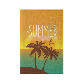 Обложка для паспорта матовая кожа с принтом Летний пляж в Екатеринбурге, натуральная матовая кожа | размер 19,3 х 13,7 см; прозрачные пластиковые крепления | Тематика изображения на принте: summer | sun | лето | море | пальмы | пляж | солнце | чайка