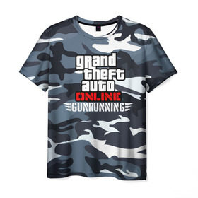 Мужская футболка 3D с принтом GTA Online: GUNRUNNING в Екатеринбурге, 100% полиэфир | прямой крой, круглый вырез горловины, длина до линии бедер | auto | grand | gta | gta5 | rockstar | theft | гта | рокстар