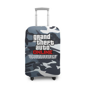 Чехол для чемодана 3D с принтом GTA Online: GUNRUNNING в Екатеринбурге, 86% полиэфир, 14% спандекс | двустороннее нанесение принта, прорези для ручек и колес | auto | grand | gta | gta5 | rockstar | theft | гта | рокстар