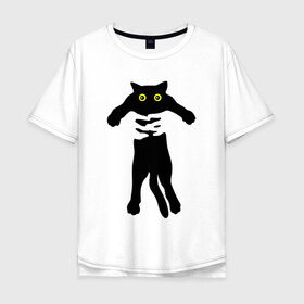 Мужская футболка хлопок Oversize с принтом Всё своё ношу с собой в Екатеринбурге, 100% хлопок | свободный крой, круглый ворот, “спинка” длиннее передней части | Тематика изображения на принте: глаза | кот | котик | кошка | силуэт