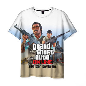 Мужская футболка 3D с принтом GTA Online: GUNRUNNING в Екатеринбурге, 100% полиэфир | прямой крой, круглый вырез горловины, длина до линии бедер | auto | grand | gta | gta5 | rockstar | theft | гта | рокстар
