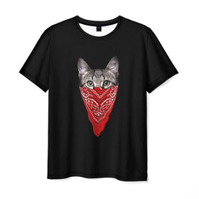 Мужская футболка 3D с принтом Котомафия в Екатеринбурге, 100% полиэфир | прямой крой, круглый вырез горловины, длина до линии бедер | бандана | гангстер | кот | котик | кошка | мафия