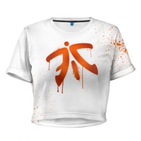 Женская футболка 3D укороченная с принтом cs:go - Fnatic (White collection) в Екатеринбурге, 100% полиэстер | круглая горловина, длина футболки до линии талии, рукава с отворотами | Тематика изображения на принте: cs go | fnatic | кс го | фнатик