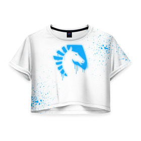 Женская футболка 3D укороченная с принтом cs:go - Liquid team (White collection) в Екатеринбурге, 100% полиэстер | круглая горловина, длина футболки до линии талии, рукава с отворотами | Тематика изображения на принте: 0x000000123 | cs go | liquid | white | кс го | ликвид