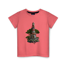 Детская футболка хлопок с принтом Маяк Пиксель-Арт в Екатеринбурге, 100% хлопок | круглый вырез горловины, полуприлегающий силуэт, длина до линии бедер | 8bit | маяк | пиксели | романтика | свет | сказка | стимпанк | фантазия | фэнтези