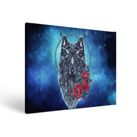 Холст прямоугольный с принтом Волк с цветами в Екатеринбурге, 100% ПВХ |  | арт | волк | космос | пионы | цветы