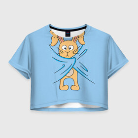 Женская футболка 3D укороченная с принтом Кролик в Екатеринбурге, 100% полиэстер | круглая горловина, длина футболки до линии талии, рукава с отворотами | животные | зайчик | заяц | кролик