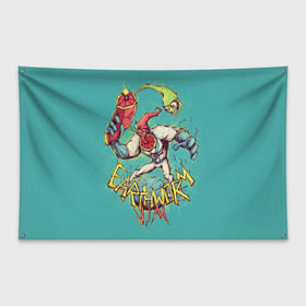Флаг-баннер с принтом Червяк Джим в Екатеринбурге, 100% полиэстер | размер 67 х 109 см, плотность ткани — 95 г/м2; по краям флага есть четыре люверса для крепления | earthworm jim | космический червяк | червяк джим | червячок джим
