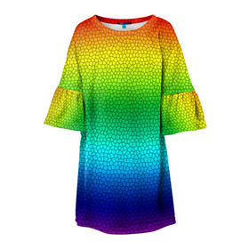 Детское платье 3D с принтом Радуга (Витражный Градиент) в Екатеринбурге, 100% полиэстер | прямой силуэт, чуть расширенный к низу. Круглая горловина, на рукавах — воланы | Тематика изображения на принте: gradient | rainbow | витраж | градиент | радуга