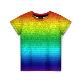 Детская футболка 3D с принтом Радуга (Витражный Градиент) в Екатеринбурге, 100% гипоаллергенный полиэфир | прямой крой, круглый вырез горловины, длина до линии бедер, чуть спущенное плечо, ткань немного тянется | Тематика изображения на принте: gradient | rainbow | витраж | градиент | радуга